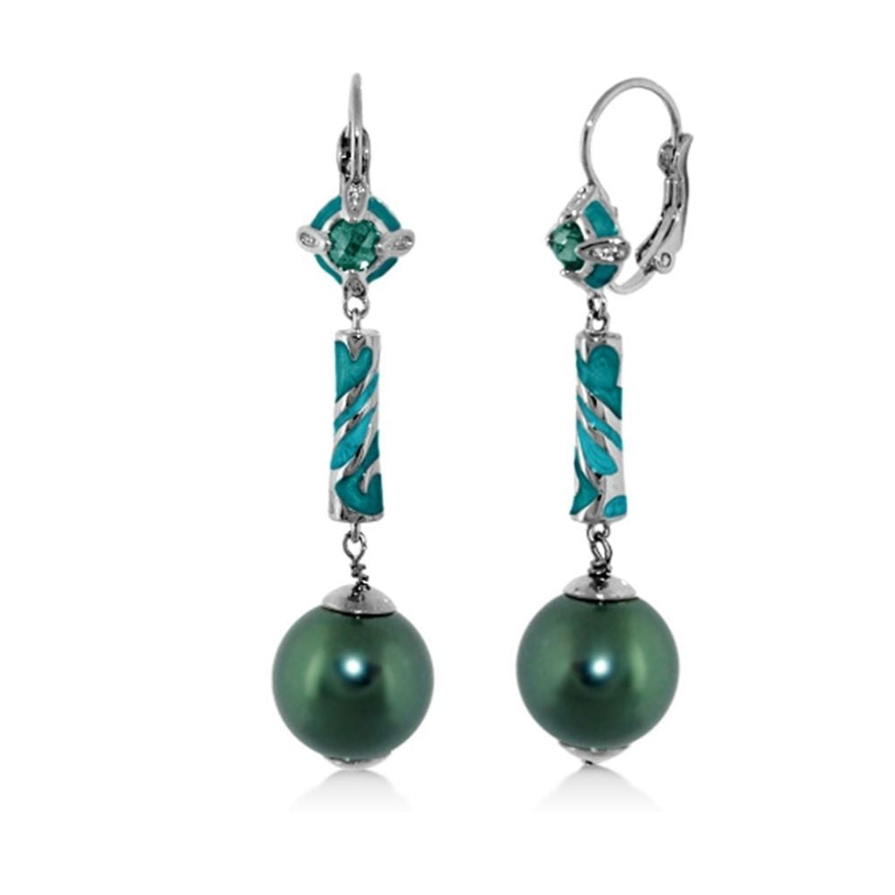 Daisy Swirl Earrings — Pearl Drop Leverback by Lauren G Adams turquoise bars with a green pearl on Tampa Home & Garden Store