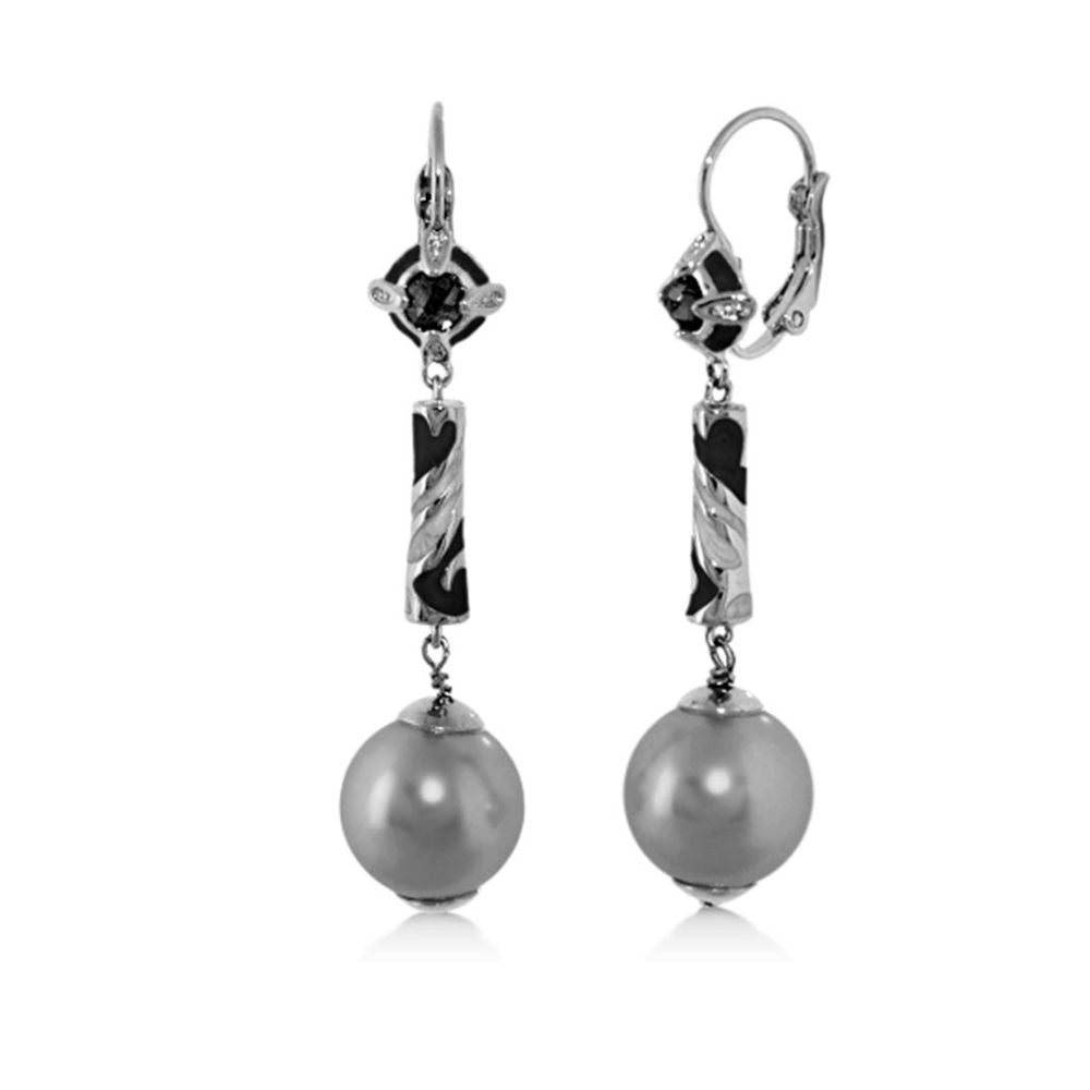 Daisy Swirl Earrings Pearl Drop Leverback by Lauren G Adams, silver-tone with grey pearls on Tampa Home & Garden Store