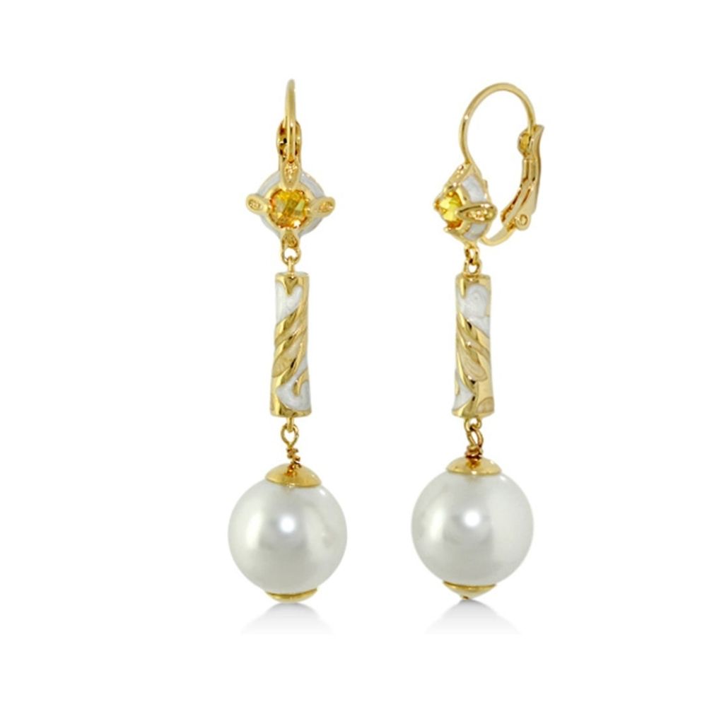 Daisy Swirl Pearl Drop Leverback earrings Lauren G Adams gold-tone enamel pearl drops on Tampa Home & Garden Store