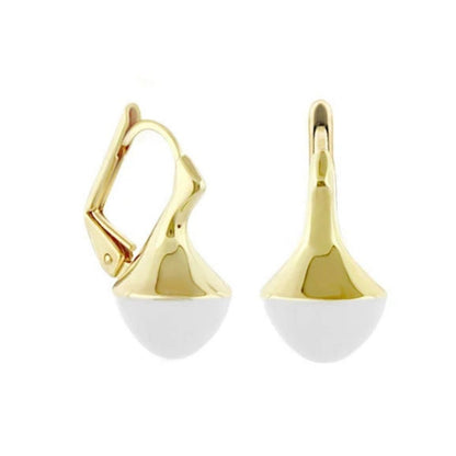 The Golden Favorites Drop Earrings by Lauren G Adams, gold-tone with white enamel domes, pair on Tampa Home & Garden Store