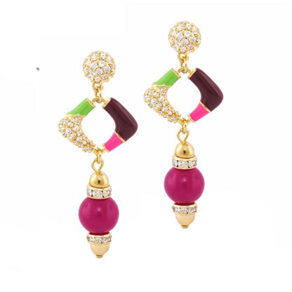 Summer Dream Earrings by Lauren G Adams, gold-tone with crystal and magenta bead on Tampa Home & Garden Store