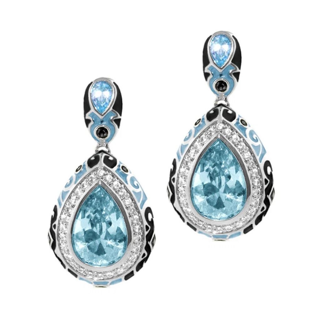 Elegant Drops Earrings by Lauren G Adams, blue teardrop crystals with silver trim, set of 2 on Tampa Home & Garden Store