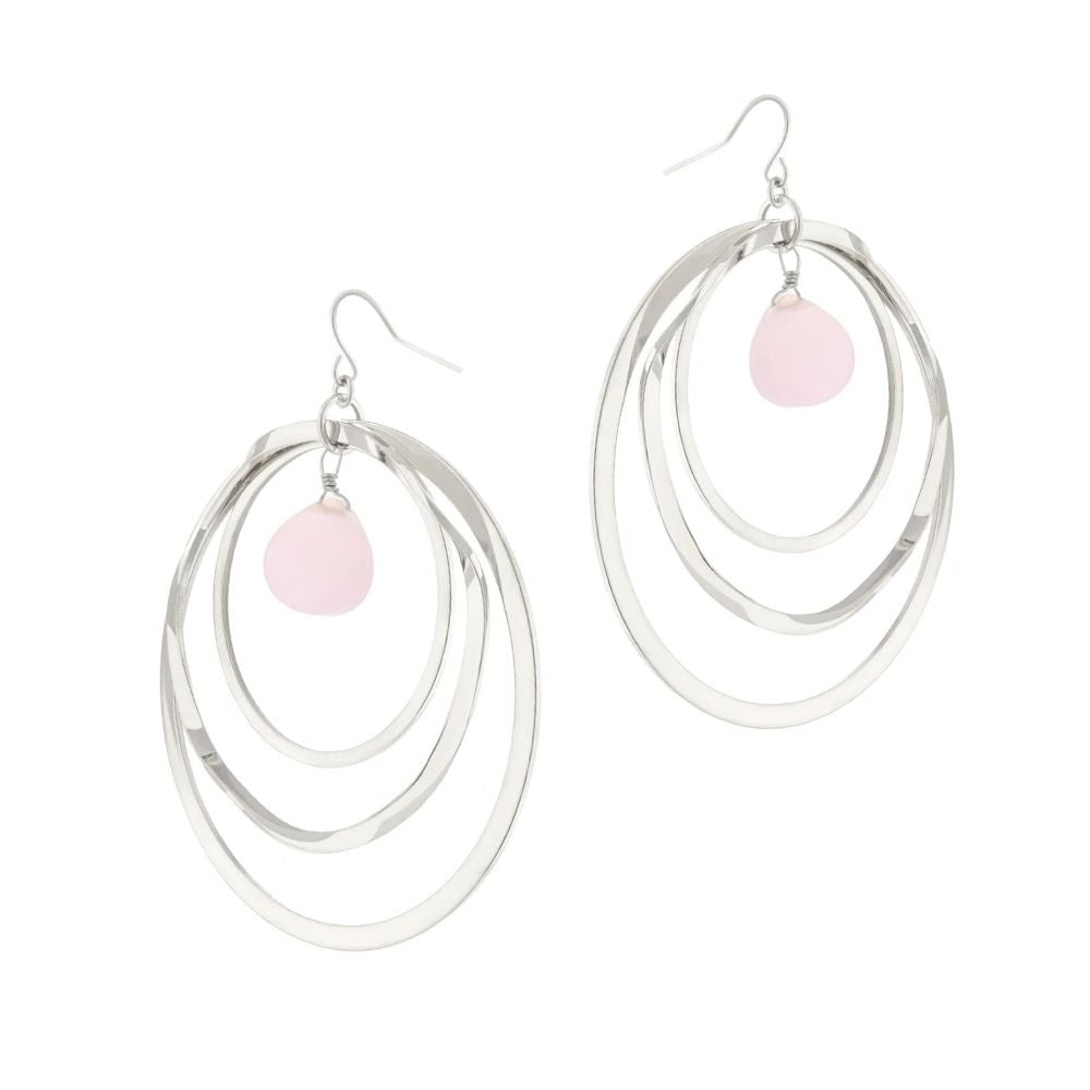 Fish Hook Earrings by Lauren G Adams — silver-tone triple hoop earrings with pink drop bead on Tampa Home & Garden Store