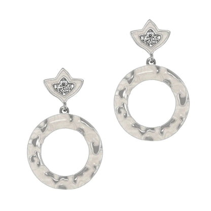 Fleur de Love drop earrings by Lauren G Adams with crystal-studded flower top and hammered circular hoops on Tampa Home & Garden Store