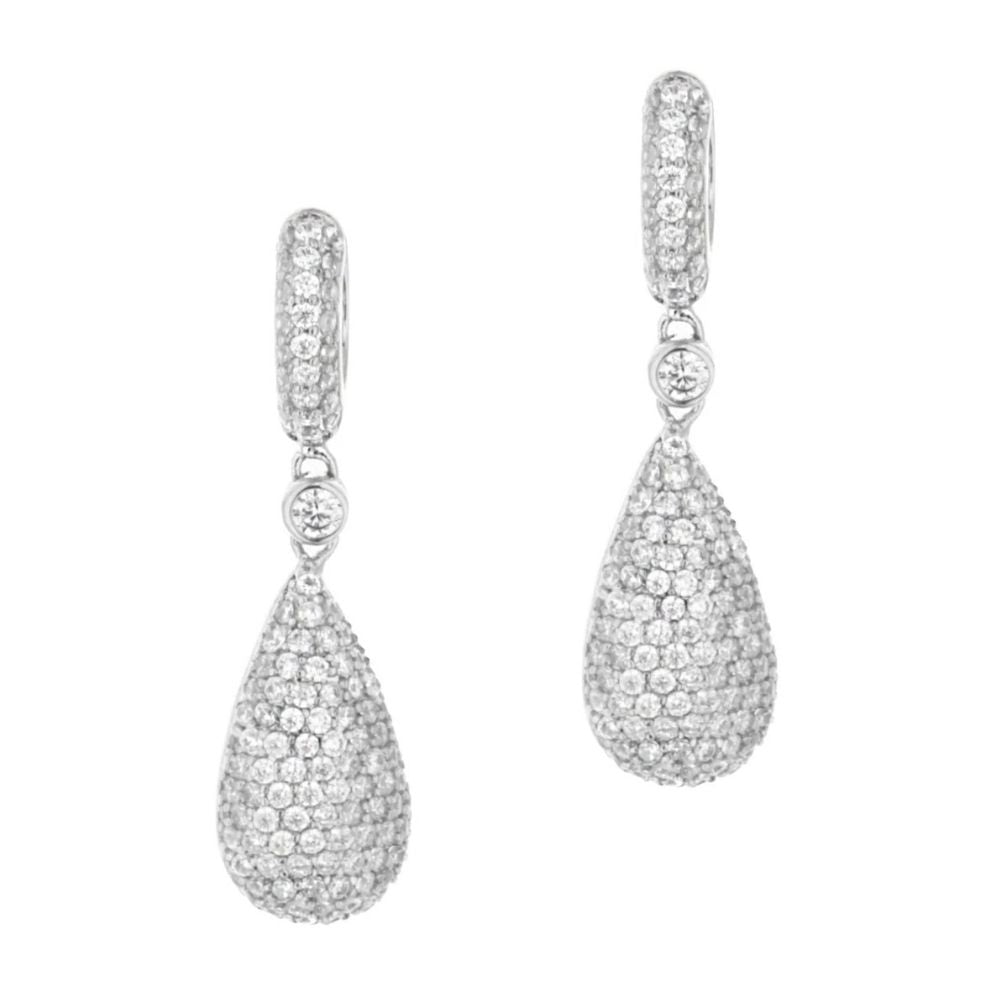 Glamour Pave Drop Earrings pair by Lauren G Adams, teardrop pave diamonds in silver-tone on Tampa Home & Garden Store