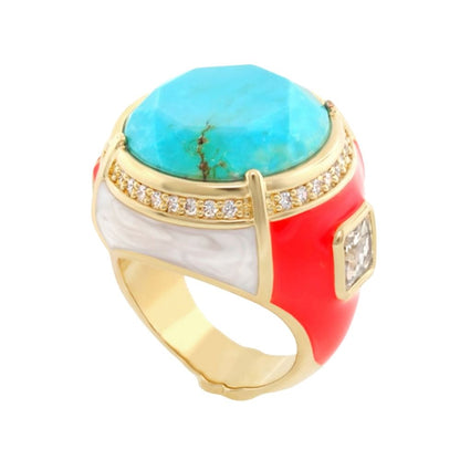 Caribbean Waters Cocktail Ring turquoise cabochon, gold-tone band, red enamel accents on Tampa Home & Garden Store