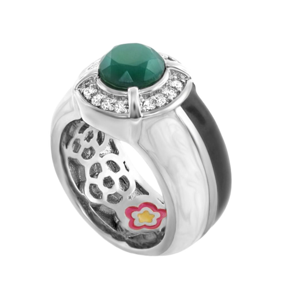 Caribbean Waters Ring by Lauren G Adams, silver ring with green gemstone and pavé diamonds on Tampa Home & Garden Store