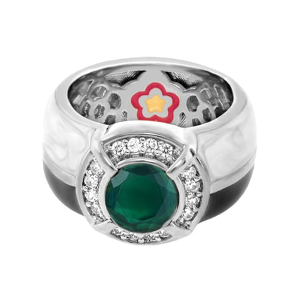 Caribbean Waters Ring by Lauren G Adams with emerald center stone and diamond halo in silver on Tampa Home & Garden Store