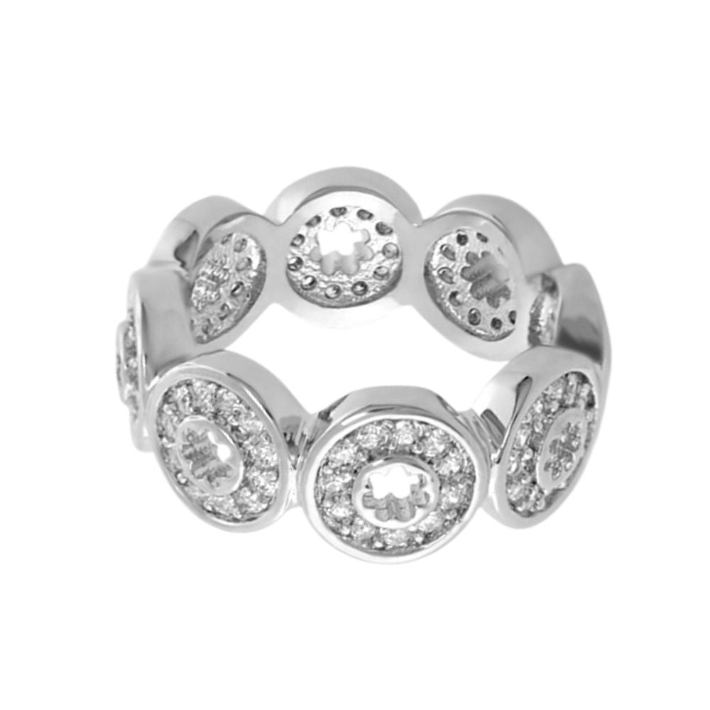 Daisy Dreams Band Ring by Lauren G Adams, silver-tone eternity ring with pave daisy circles on Tampa Home & Garden Store