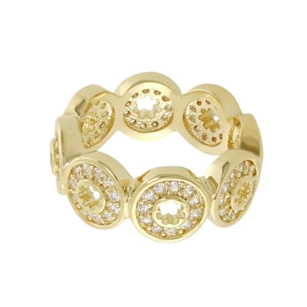 Daisy Dreams Band Ring by Lauren G Adams in yellow gold with pavé-diamond daisy circles on Tampa Home & Garden Store