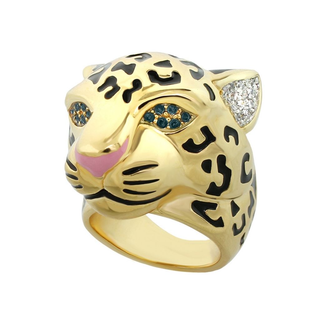 Sweet Leopard Cocktail Ring by Lauren G Adams — gold-tone leopard head with blue eyes on Tampa Home & Garden Store