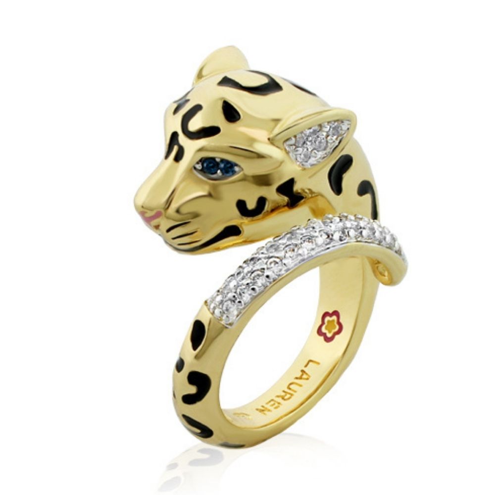 Sweet Leopard Cocktail Ring by Lauren G Adams, leopard head with blue eye and pavé band on Tampa Home & Garden Store