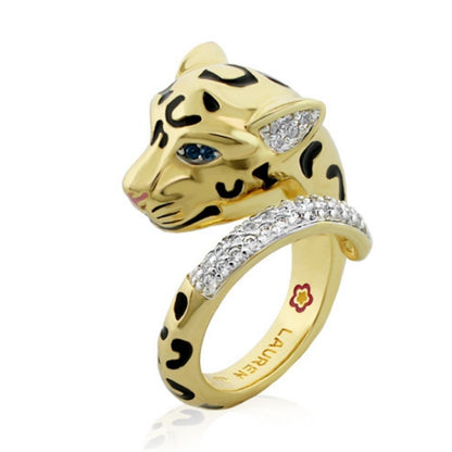 Sweet Leopard Cocktail Ring by Lauren G Adams, leopard head with blue eye and pavé band on Tampa Home & Garden Store