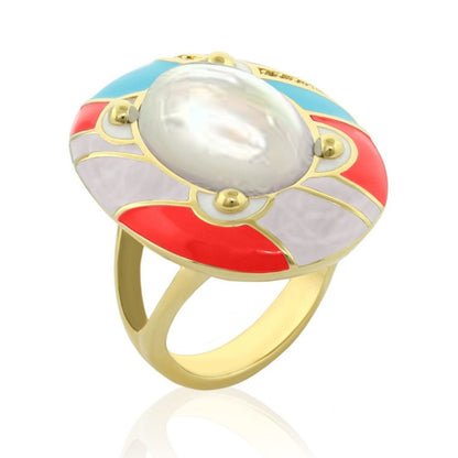 Blue Dream Ring by Lauren G Adams, gold-tone enamel with red/blue panels and pearl on Tampa Home & Garden Store