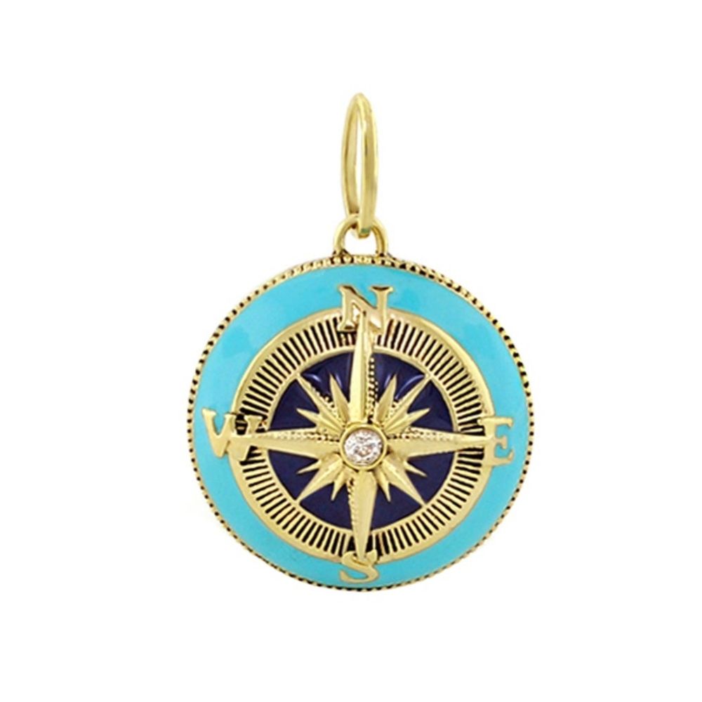 Eau Compass Pendant by Lauren G Adams; turquoise enamel disc with gold compass rose on Tampa Home & Garden Store