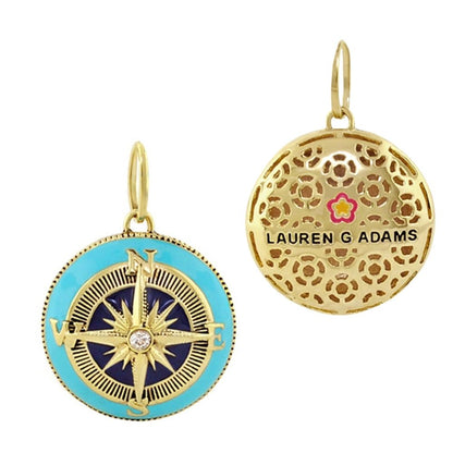 Two-sided Eau Compass Pendant by Lauren G Adams; turquoise compass front; back Lauren G Adams on Tampa Home & Garden Store