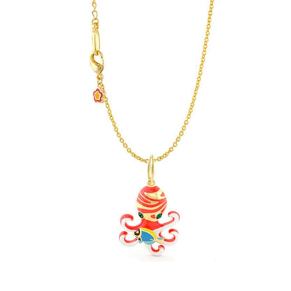 Eau Octopus Pendant Lauren G Adams on gold chain red octopus with tiny fish on Tampa Home & Garden Store