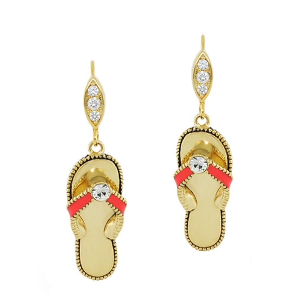 Eau Enamel Flip Flop Earrings gold dangle sandals with red strap crystals Lauren G Adams on Tampa Home & Garden Store