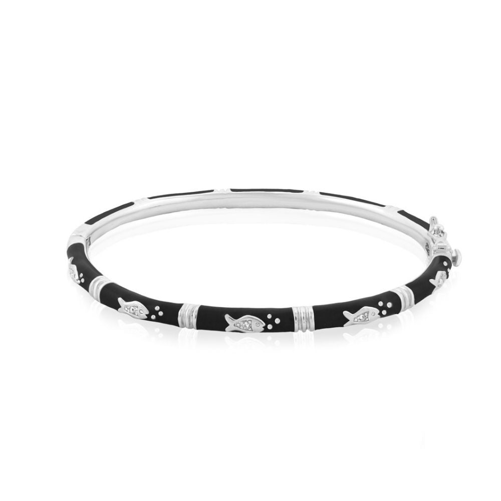 Ocean Love Bangle stackable bracelet in black enamel with silver fish accents by Lauren G Adams on Tampa Home & Garden Store