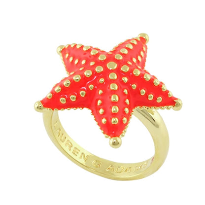 Eau Starfish Cocktail Ring red enamel starfish on gold-tone band Lauren G Adams on Tampa Home & Garden Store