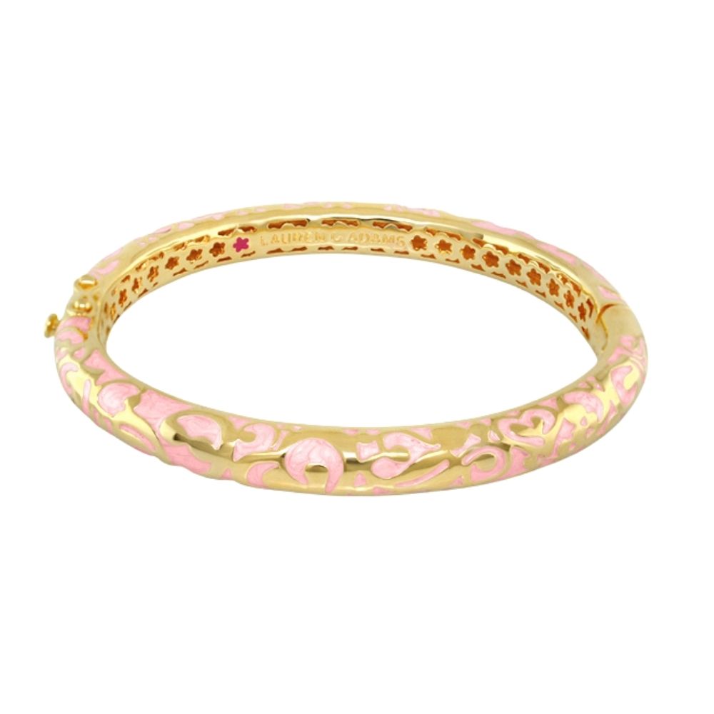 Hidden Hearts Bangle gold-toned hinged bracelet with pink enamel hearts by Lauren G Adams on Tampa Home & Garden Store