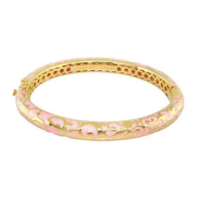 Hidden Hearts Bangle by Lauren G Adams, gold-tone hinged bracelet with pink enamel heart motif on Tampa Home & Garden Store
