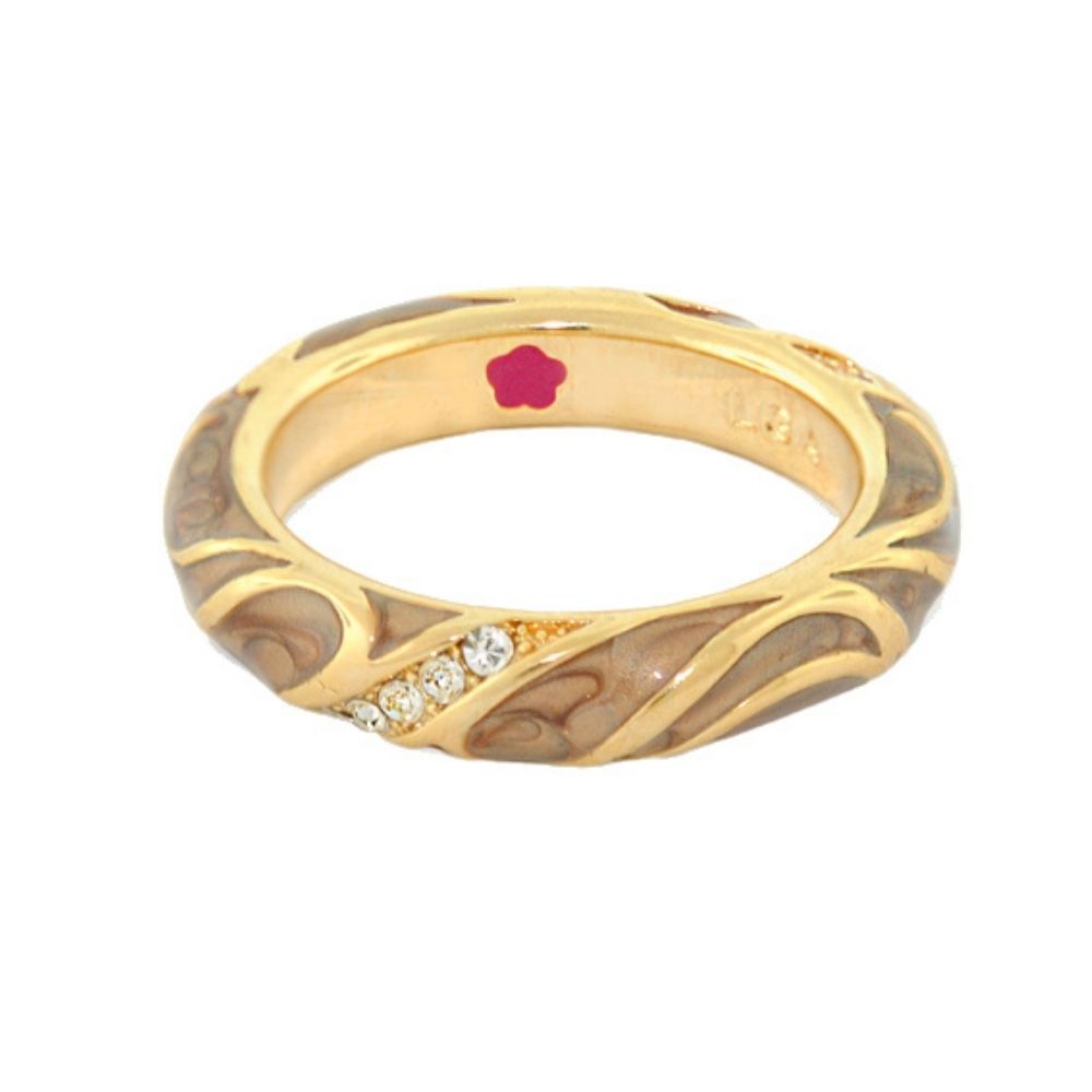 Flames of Glory Stackable Ring, gold-tone with brown marbled enamel and diamond accents on Tampa Home & Garden Store