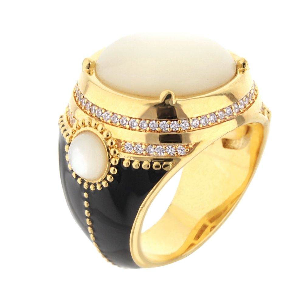Pretty Little Things Ring Pavé Halo Cabochon Lauren G Adams; gold tone with white cabochon on Tampa Home & Garden Store