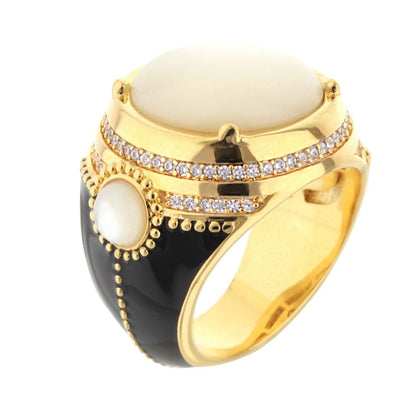 Pretty Little Things Ring Pavé Halo Cabochon Lauren G Adams; gold tone with white cabochon on Tampa Home & Garden Store