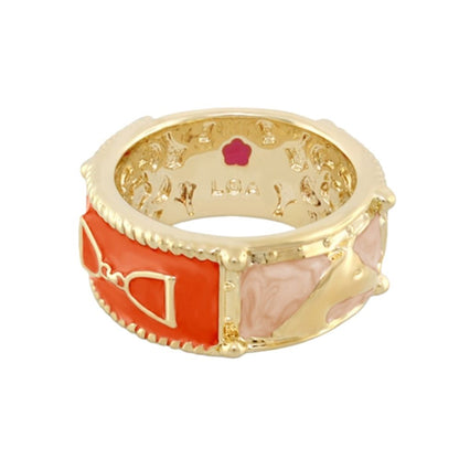 Equestrian band ring in coral enamel and blush pink with gold-tone trim by Lauren G Adams on Tampa Home & Garden Store