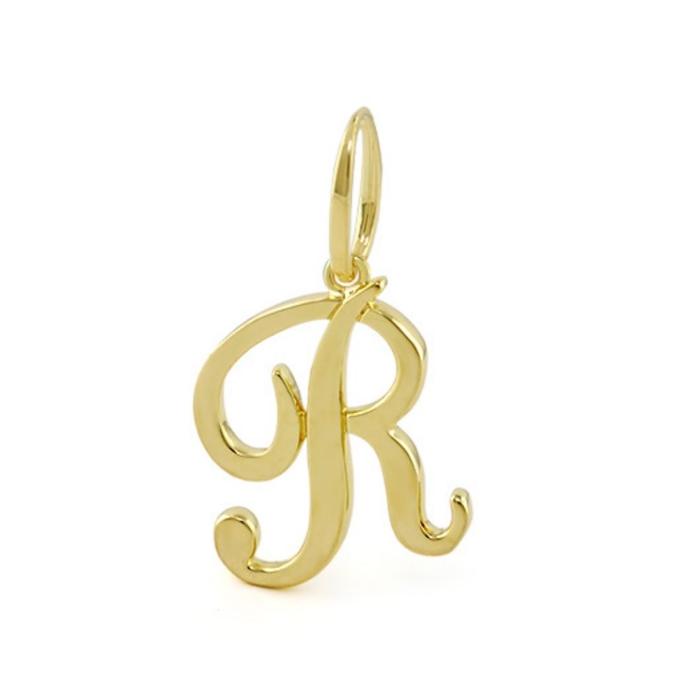Lolo Initial Pendant R script letter charm, gold tone, Lauren G Adams, Charms & Pendants on Tampa Home & Garden Store