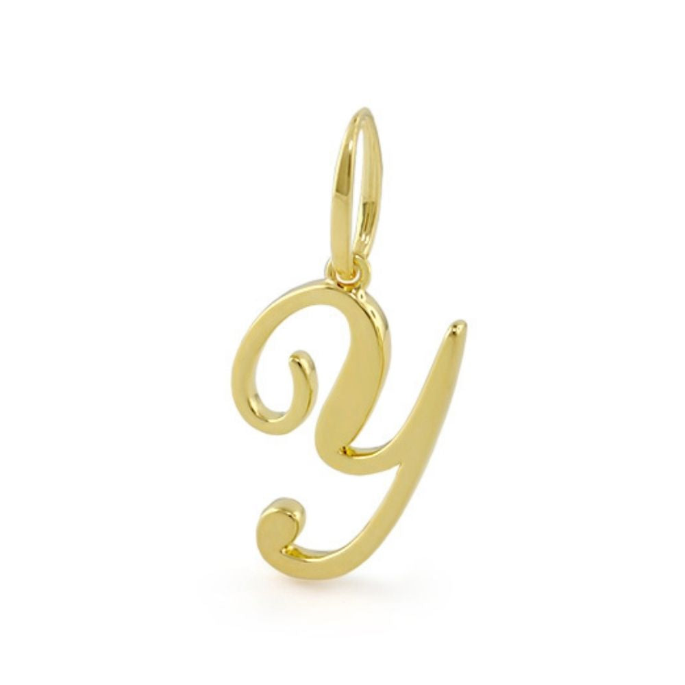 Gold Lolo Initial Pendant Y in script font by Lauren G Adams charm on Tampa Home & Garden Store