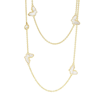 Mariposa long necklace by Lauren G Adams with gold chain and white butterfly charms on Tampa Home & Garden Store
