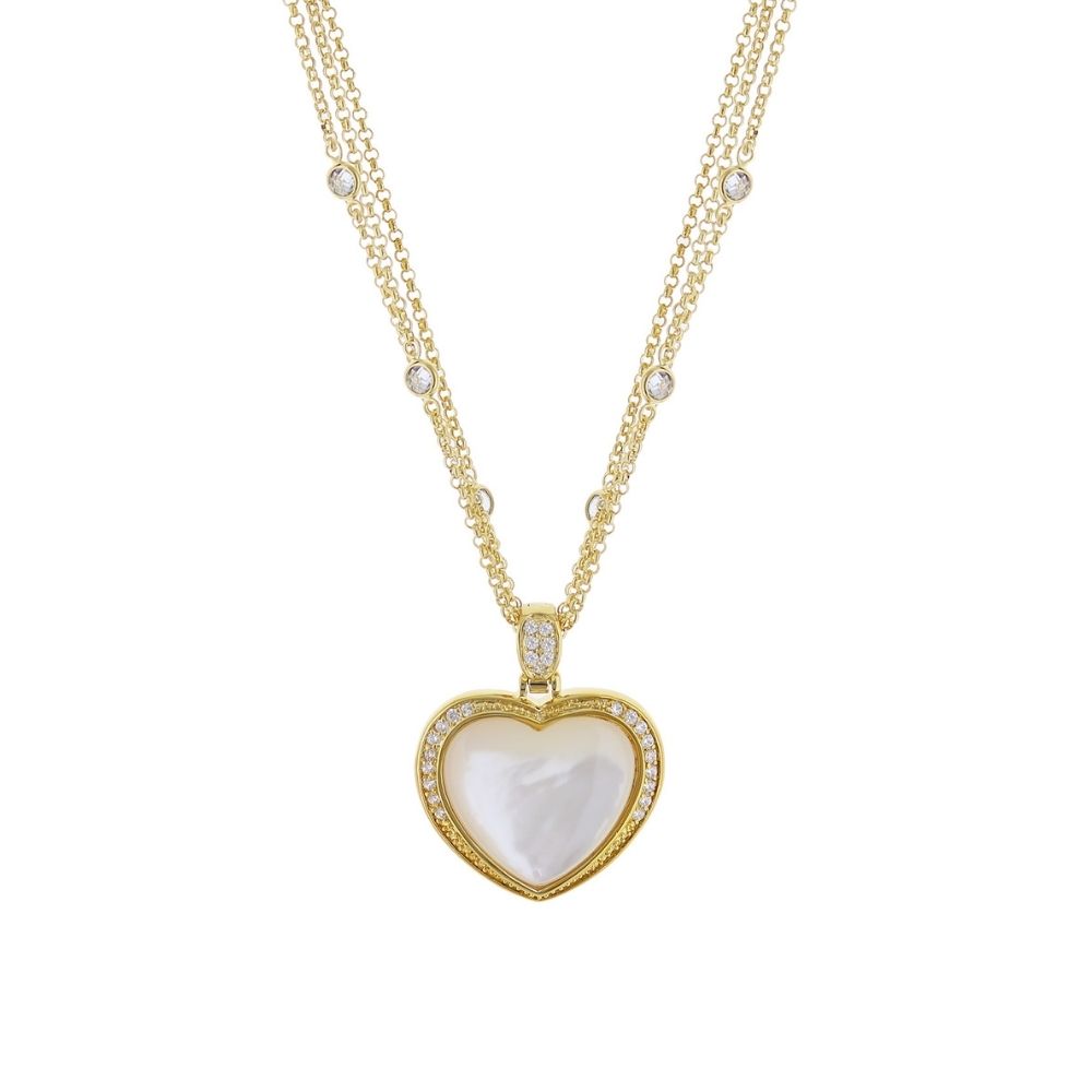 Pave Love Necklace gold-tone heart pendant with mother-of-pearl center and pavé diamonds, Lauren G Adams on Tampa Home & Garden Store