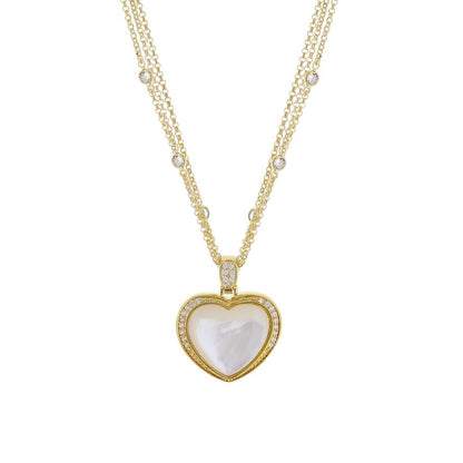 Pave Love Necklace gold-tone heart pendant with mother-of-pearl center and pavé diamonds, Lauren G Adams on Tampa Home & Garden Store