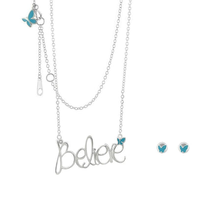 Sydney Leigh Believe necklace & earrings set, silver-tone chain, turquoise butterflies on Tampa Home & Garden Store