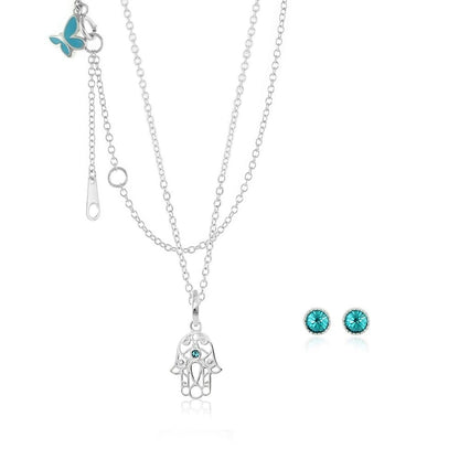 Sydney Leigh Hamsa Necklace & Earrings Set; chain with Hamsa pendant and turquoise studs on Tampa Home & Garden Store