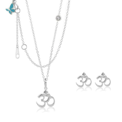 Sydney Leigh Ohm Necklace & Earrings Set in silver with Om pendant on Tampa Home & Garden Store