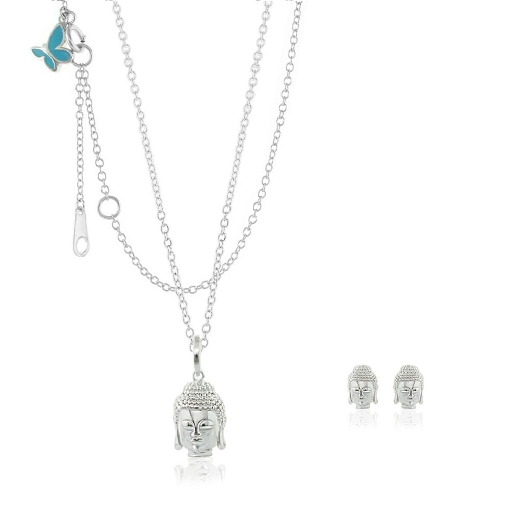 Sydney Leigh Buddha Necklace & Earring Set by Lauren G Adams, Buddha pendant on silver chains on Tampa Home & Garden Store