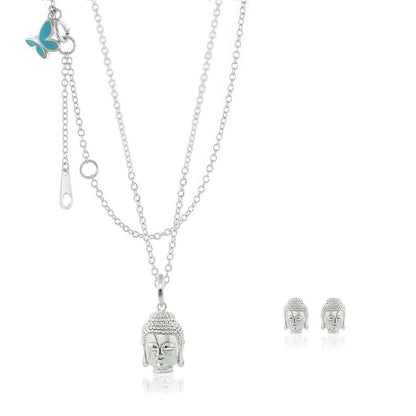 Sydney Leigh Buddha Necklace & Earring Set by Lauren G Adams, Buddha pendant on silver chains on Tampa Home & Garden Store