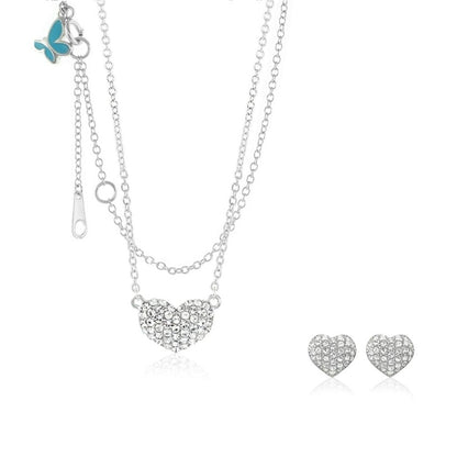 Sydney Leigh pave heart necklace & stud earrings set in silver-tone with pavé stones on Tampa Home & Garden Store