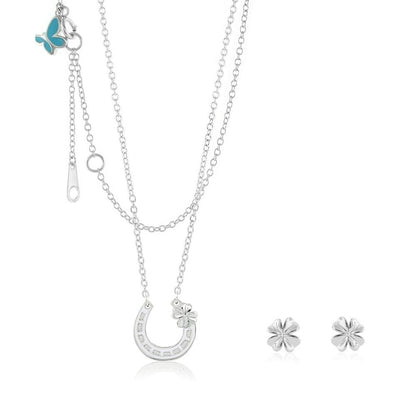 Sydney Horseshoe Set necklace with horseshoe pendant and clover studs by Lauren G Adams on Tampa Home & Garden Store