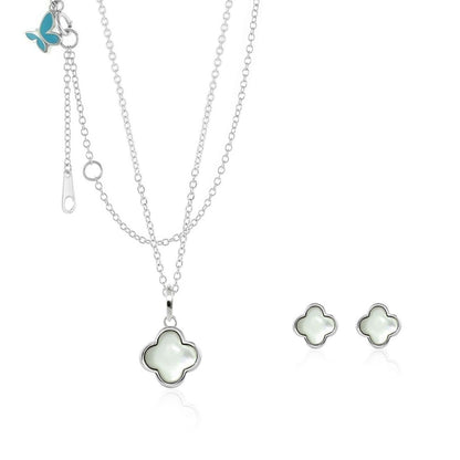 Sydney Leigh Clover Necklace & Earrings Set by Lauren G Adams with silver-tone clover pendants on Tampa Home & Garden Store