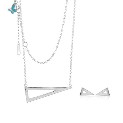 Sydney Leigh silver triangle necklace with open-frame pendant and matching triangle studs set on Tampa Home & Garden Store