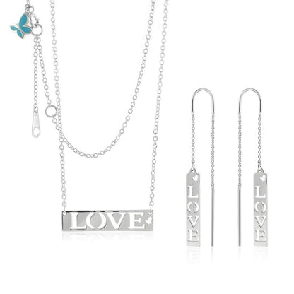 Sydney Leigh Love necklace & earrings set by Lauren G Adams; silver-tone LOVE pendant & bars on Tampa Home & Garden Store