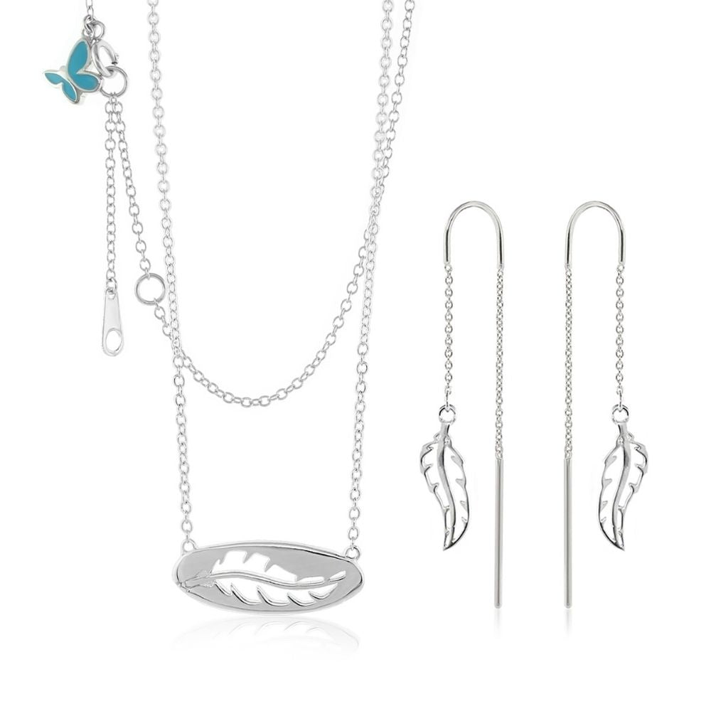 Sydney Leigh Feather Necklace & Earrings Set, feather pendant with layered chains on Tampa Home & Garden Store
