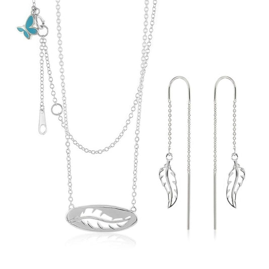 Sydney Leigh feather necklace & threader earrings in silver-tone metal by Lauren G Adams on Tampa Home & Garden Store