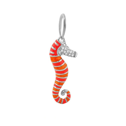 Eau Seahorse Pendant by Lauren G Adams, orange and red striped enamel with crystal head on Tampa Home & Garden Store