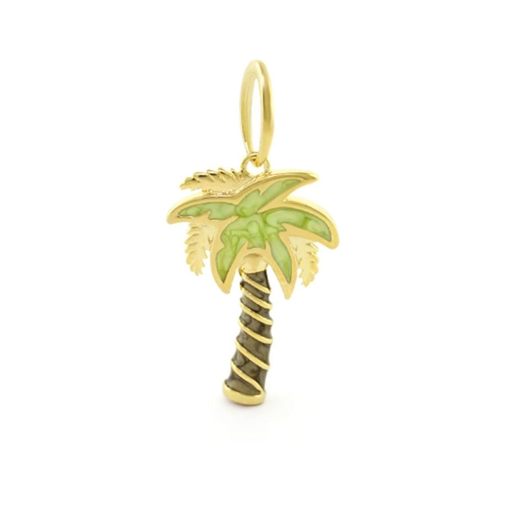 18K Gold Palm Tree Pendant by Lauren G Adams with green enamel leaves on gold trunk on Tampa Home & Garden Store