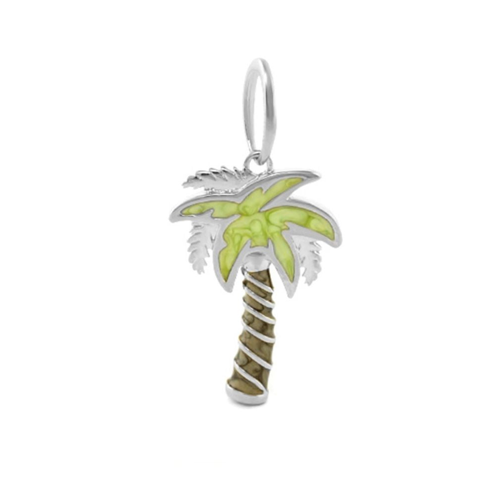 18K Gold Palm Tree Pendant by Lauren G Adams with lime enamel leaves and wrapped brown trunk on Tampa Home & Garden Store